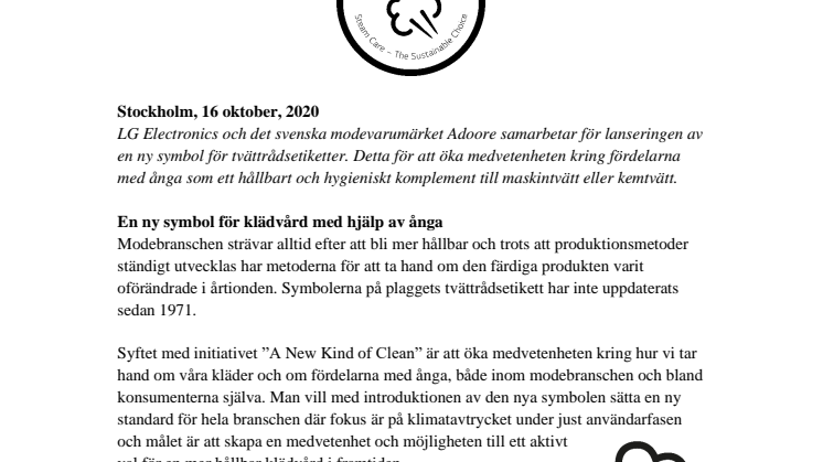 LG introducerar ny tvättrådssymbol - Initiativet ‘A New Kind of Clean’ syftar till att uppmärksamma och främja hållbar klädvård