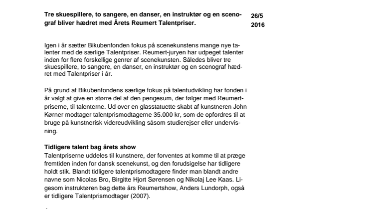  Her er Årets Reumert Talenter