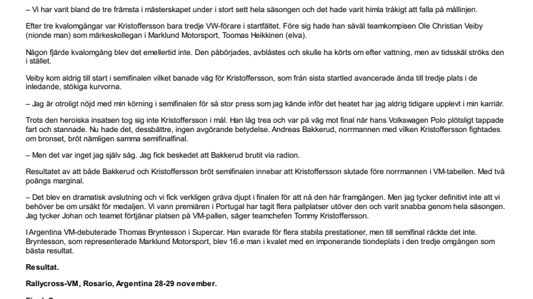 VM-brons till Volkswagen och Kristoffersson efter dramatisk avslutning i Argentina