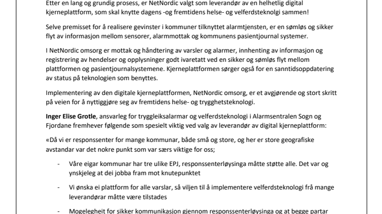Alarmsentralen i Sogn og Fjordane velger NetNordic Norway AS som strategisk partner!