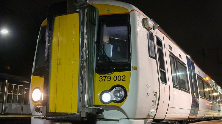 Class 379002 and 022 at Letchworth Garden City on its inaugral passenger service with Great Northern at 10 Feb 2025.jpeg