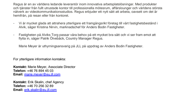 Regus öppnar kontorshotell i Alvik 