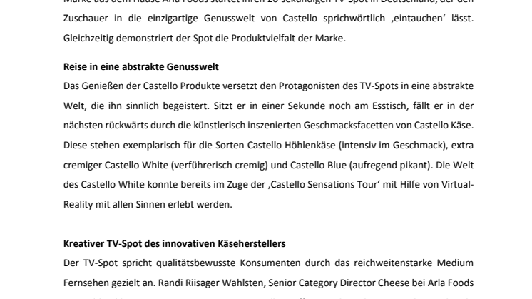 Castello inszeniert Käsegenuss völlig neu im TV