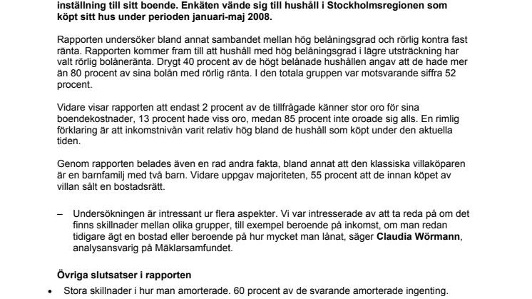Hushåll med hög belåningsgrad har lägre del rörlig bolåneränta