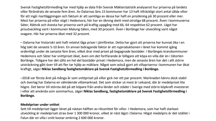 Fem års tillbakablick: Här har villapriserna rusat mest i Dalarna