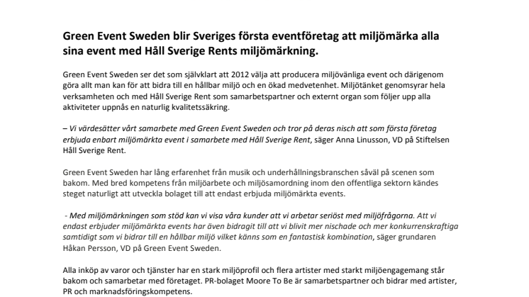 Green Event Sweden – Ett helt grönt eventföretag