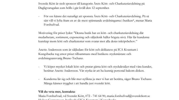 ICA Kvantum i Kungsbacka Årets kött- och charkuteriavdelning 