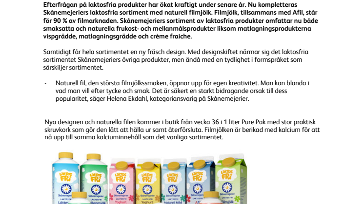 Filmjölk kompletterar laktosfritt sortiment i ny design