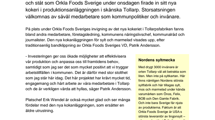 Storsatsning på sylt invigdes i Tollarp