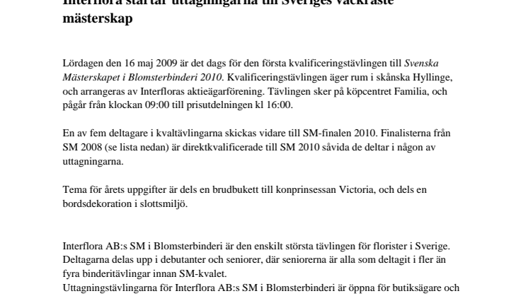 Interflora startar uttagningarna till Sveriges vackraste mästerskap