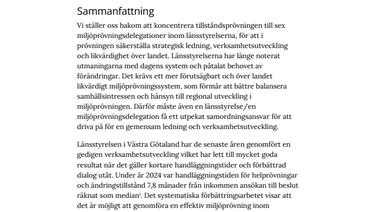 Yttrande om en ny samordnad miljöbedömnings- och tillståndsprövningsprocess