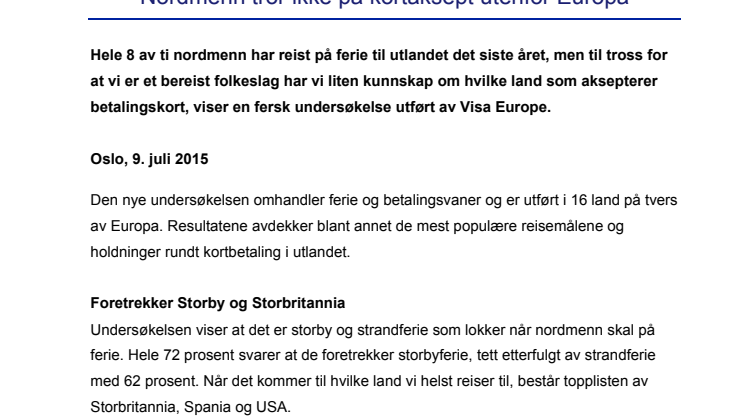 Nordmenn tror ikke på kortaksept utenfor Europa