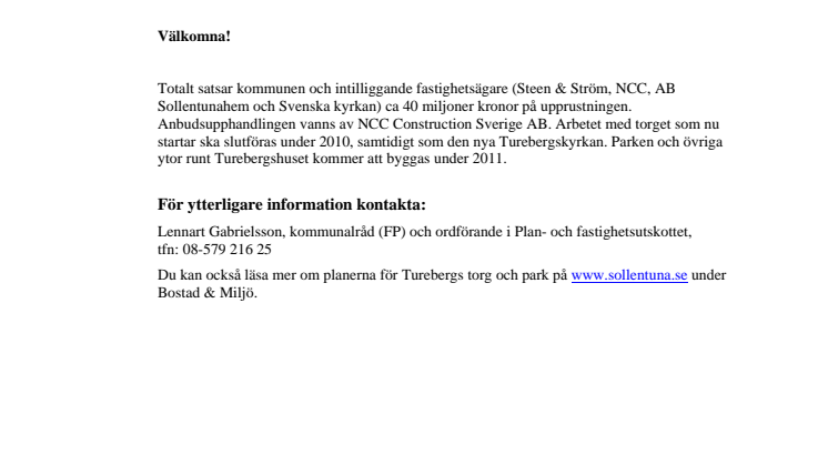 Första spadtaget på nya Turebergs torg och park i Sollentuna