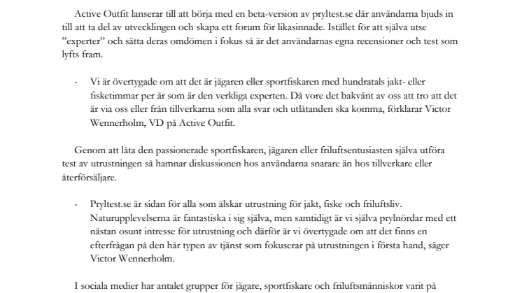 Active Outfit lanserar pryltest.se – Sveriges första samlingsplats för utrustning inom jakt, fiske och friluftsliv.