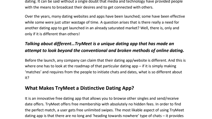 A Unique Online Dating App TryMeet is ready to Set New High Standards