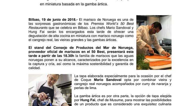 Mario Sandoval y Hung Fai guían la degustación especial con tapas de con marisco noruego 