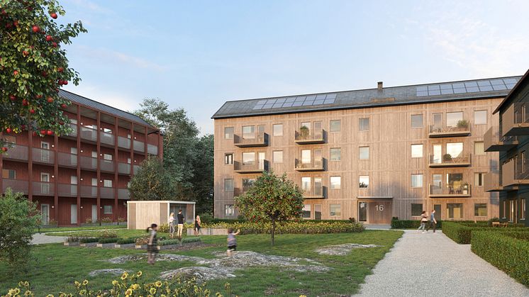 Illustration av BoKloks nya flerfamiljshus, ritat av arkitektfirman sandellsandberg.