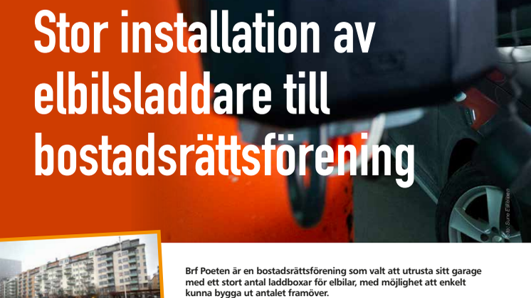 Stor installation elbilsladdare till bostadsrättsförening