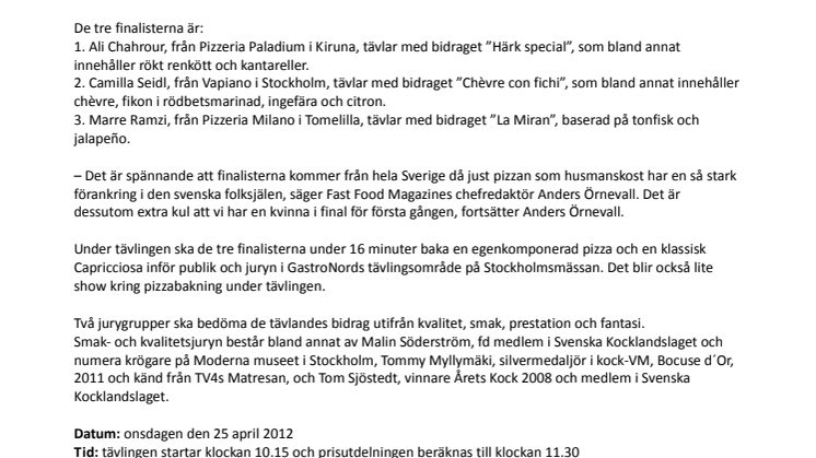 Pizza SM 2012 - Rafflande final på onsdag 