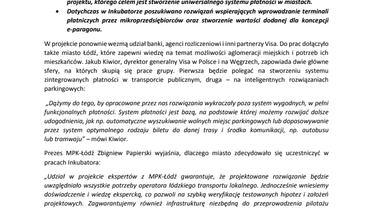 Inkubator Innowacji Visa rozpoczyna prace nad inteligentnym systemem płatności w miastach