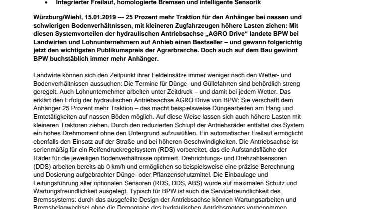Publikumspreis „Innovationen der Landtechnik“: Antriebsachse von BPW gewinnt immer mehr Anhänger