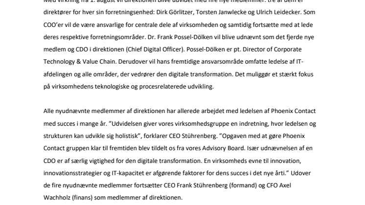 Phoenix Contact GmbH udvider sin direktion