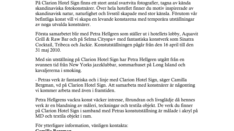 Petra Hellgren ställer ut på Clarion Hotel Sign