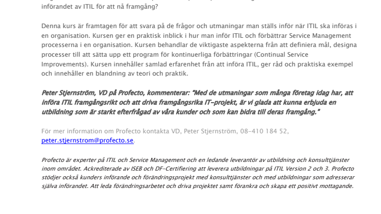 Ny utbildning från Profecto – Att införa ITIL