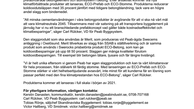 Peab Byggsystem storsatsar på klimatförbättrad prefabbetong