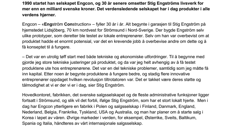 Engcon feirer 30 år – tiltrotatorens reise fra garasjen på det svenske tettstedet Lidsjöberg til sentrale Manhattan