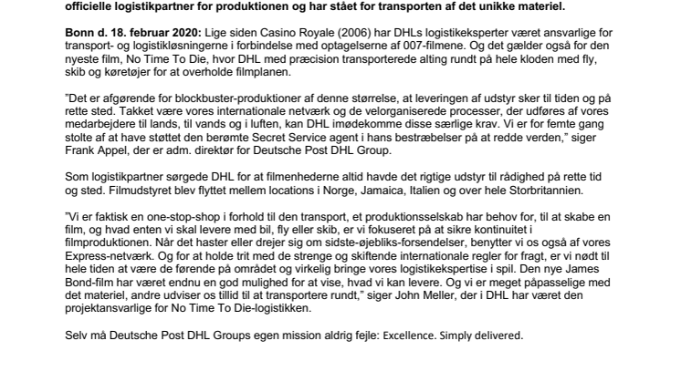 License to deliver: DHL på mission for den 25. James Bond-film No Time To Die
