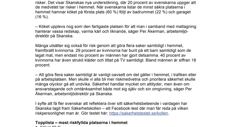 Köket farligaste platsen i hemmet