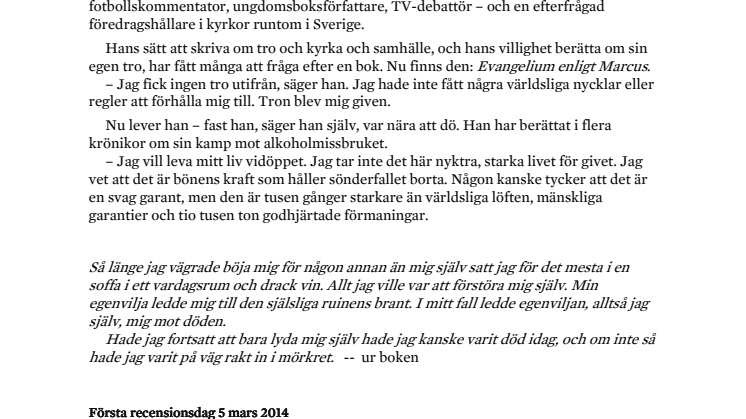 Ny bok av Marcus Birro: Evangelium enligt Marcus