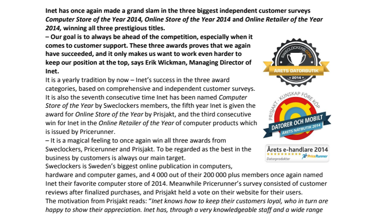Yet another Grand Slam for Inet – Sweden’s most prized computer retailer 