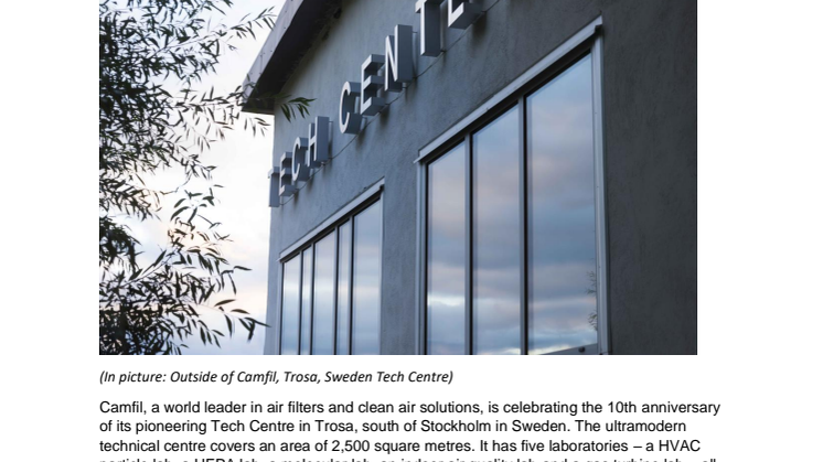 Camfil proves its innovation with pioneering research centre and two product launches
