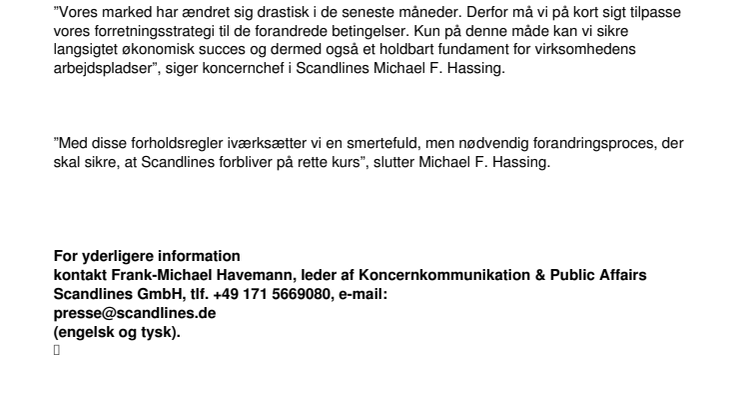 Scandlines annoncerer rationaliseringsplan