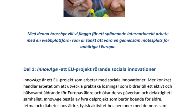 InnovAge - EU-projekt för gemensam webbplattform för anhöriga i Europa