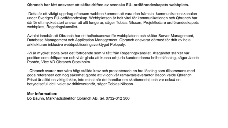 QBRANCH DRIFTAR REGERINGSKANSLIETS EU-ORDFÖRANDEWEBB