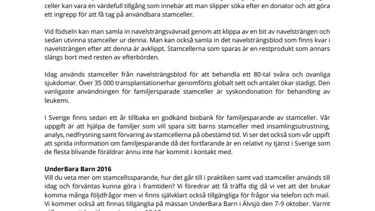 Familjesparande av stamceller, en långsiktig investering för ditt barn
