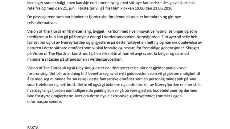Endelig oppstartsdato for Vision of The Fjords