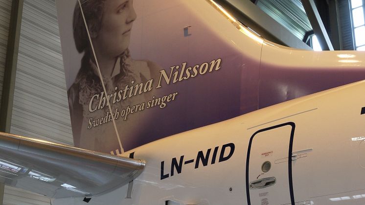 Norwegianpilot valde sin släkting, operasångerskan Christina Nilsson till att pryda ett nytt flygplan