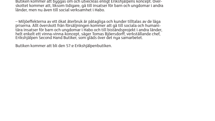 Habo Second Hand blir Erikshjälpen Second Hand