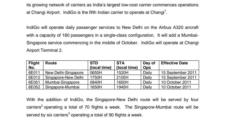 India's IndiGo arrives at Changi Airport