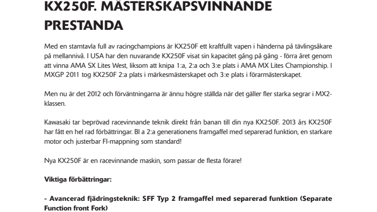 KX250F. Mästerskapsvinnande prestanda