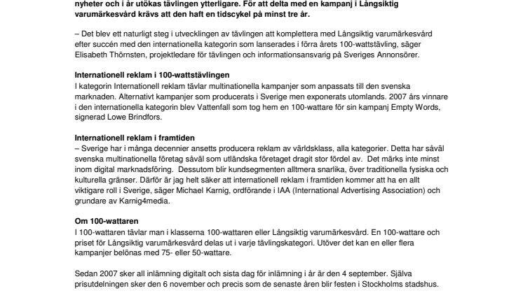 100-wattaren får ny kategori i årets tävling