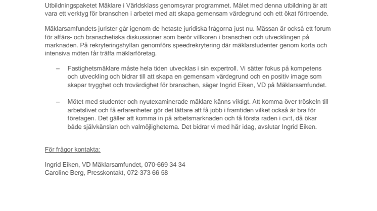 Mäklarsamfundet samlar branschen på årets Mäklarmässa 
