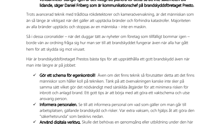 ”Gör en säkerhetsrunda innan du coronastänger kontoret”