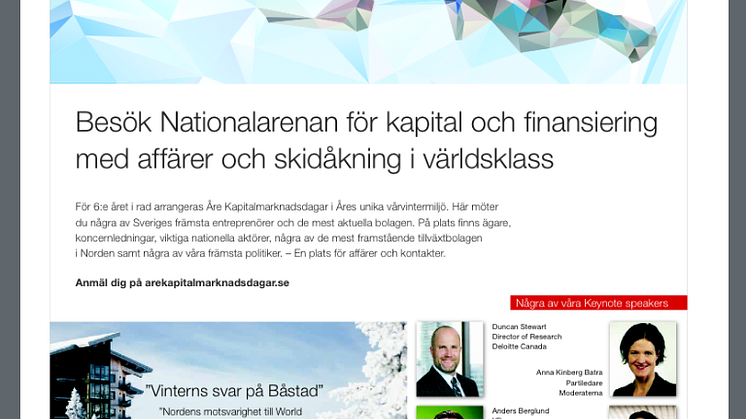 Inbjudan Åre Kapitalmarknadsdagar 26-27 mars 2015