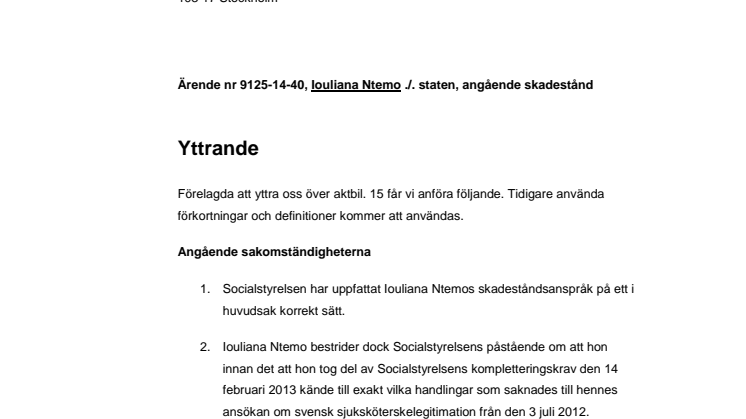 Iouliana Ntemos svar till JK - 20150213