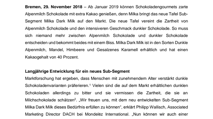 Milka schafft intensives Schokoladenerlebnis mit Milka Dark Milk